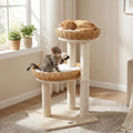 30-Inch Cat Tower with 2 Rattan Cat Baskets for Indoor Kittens-Beige - Beige - Cat Trees Condos & Scratchers