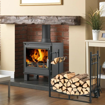 30 Inch Firewood Rack with 4 Tool Set Kindling Holders for Indoor and Outdoor - Black - Log Storage