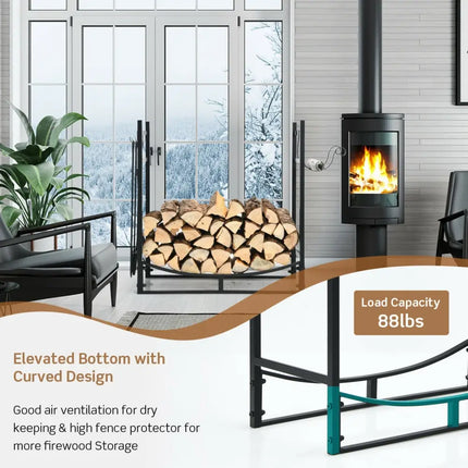 30 Inch Firewood Rack with 4 Tool Set Kindling Holders for Indoor and Outdoor - Black - Log Storage