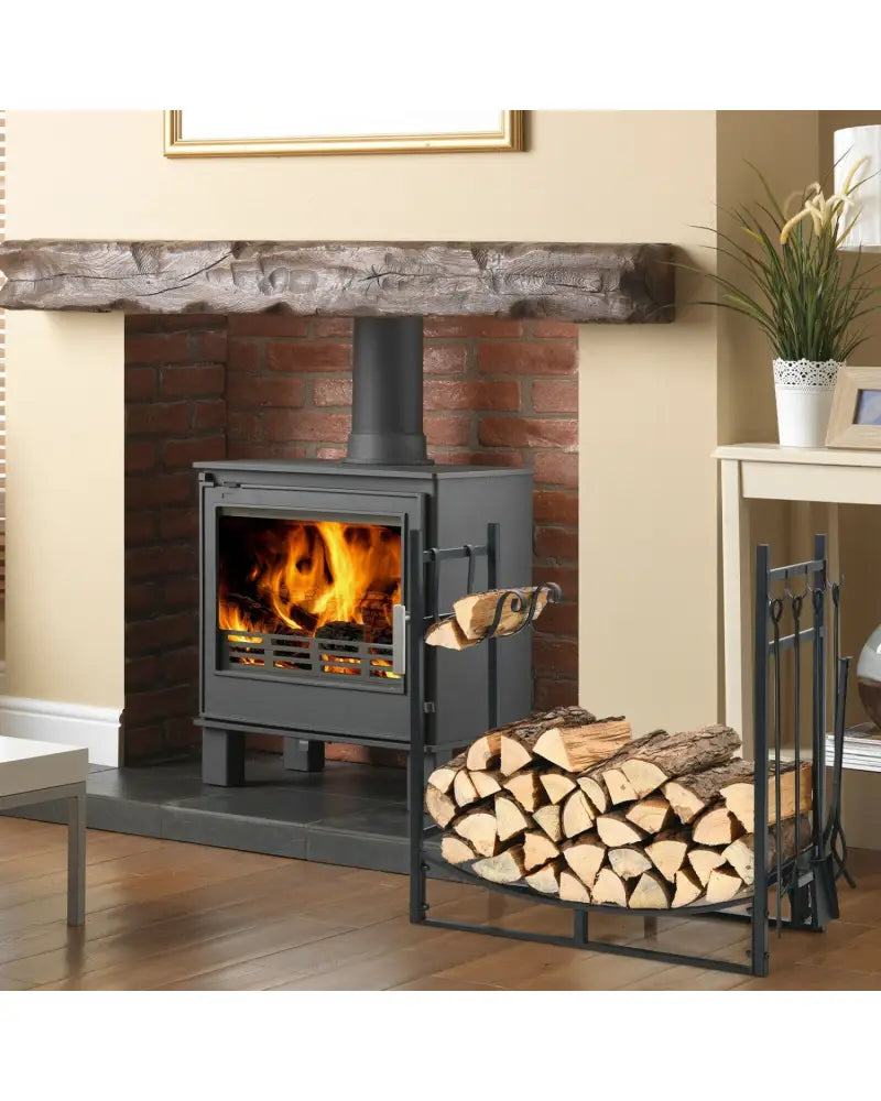 30 Inch Firewood Rack with 4 Tool Set Kindling Holders for Indoor and Outdoor - Black - Log Storage