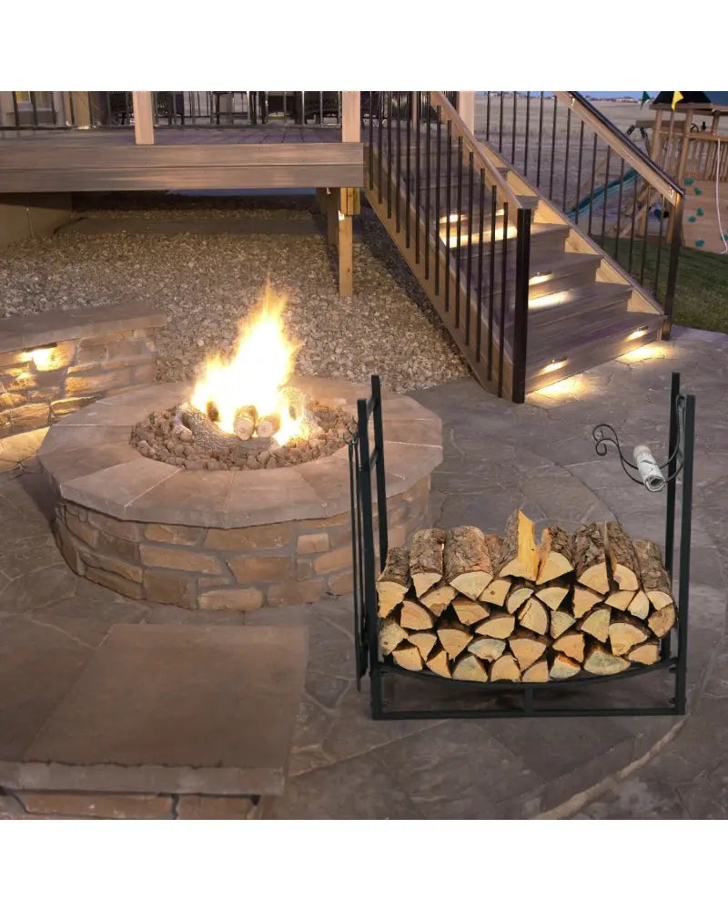 30 Inch Firewood Rack with 4 Tool Set Kindling Holders for Indoor and Outdoor - Black - Log Storage