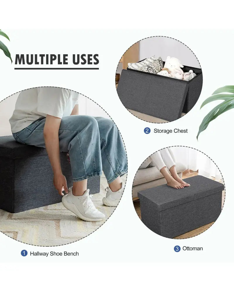 30 Inch Folding Storage Ottoman with Lift Top-Dark Gray - Dark Gray - Shoe Racks & Storage Benches