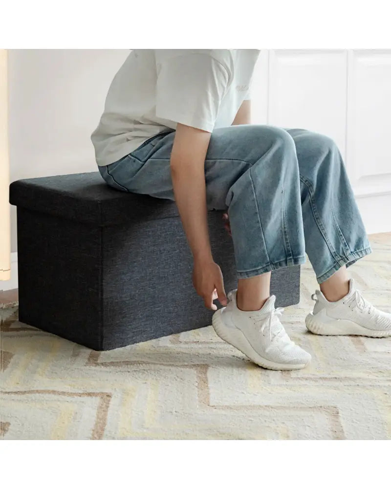 30 Inch Folding Storage Ottoman with Lift Top-Dark Gray - Dark Gray - Shoe Racks & Storage Benches