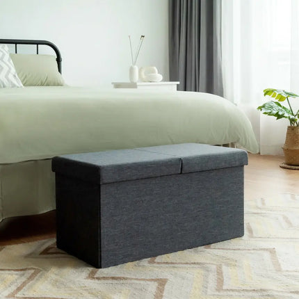 30 Inch Folding Storage Ottoman with Lift Top-Dark Gray - Dark Gray - Shoe Racks & Storage Benches