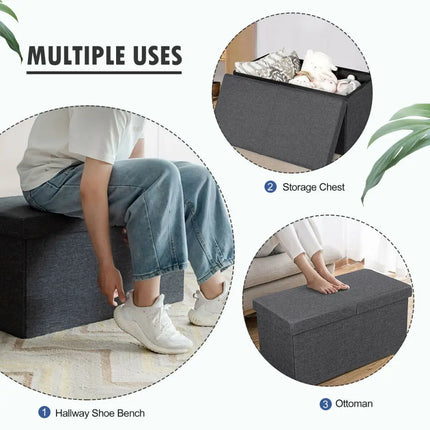30 Inch Folding Storage Ottoman with Lift Top-Dark Gray - Dark Gray - Shoe Racks & Storage Benches