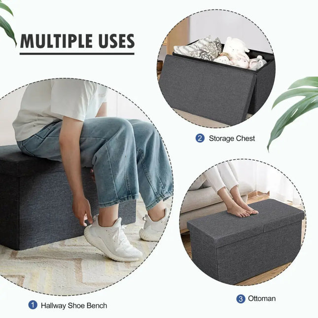 30 Inch Folding Storage Ottoman with Lift Top-Dark Gray - Dark Gray - Shoe Racks & Storage Benches