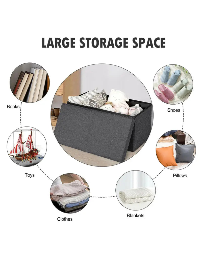 30 Inch Folding Storage Ottoman with Lift Top-Dark Gray - Dark Gray - Shoe Racks & Storage Benches