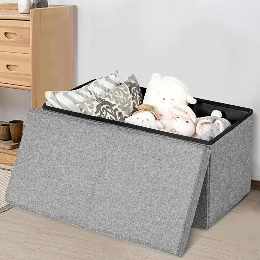 30 Inch Folding Storage Ottoman with Lift Top-Light Gray - Light Gray - Shoe Racks & Storage Benches