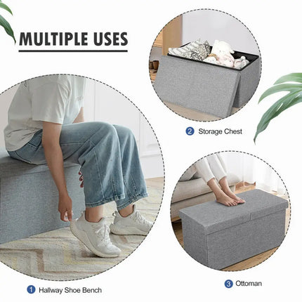 30 Inch Folding Storage Ottoman with Lift Top-Light Gray - Light Gray - Shoe Racks & Storage Benches