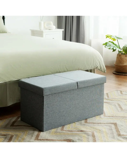 30 Inch Folding Storage Ottoman with Lift Top-Light Gray - Light Gray - Shoe Racks & Storage Benches