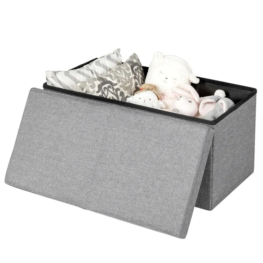 30 Inch Folding Storage Ottoman with Lift Top-Light Gray - Light Gray - Shoe Racks & Storage Benches