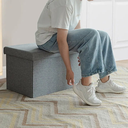 30 Inch Folding Storage Ottoman with Lift Top-Light Gray - Light Gray - Shoe Racks & Storage Benches