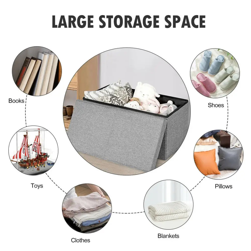30 Inch Folding Storage Ottoman with Lift Top-Light Gray - Light Gray - Shoe Racks & Storage Benches