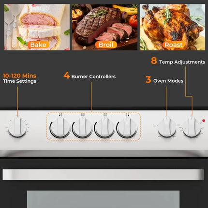 30 Inch Freestanding and Slide-in Kitchen Stove with 4 Burners Ceramic Cooktop-Silver Costway