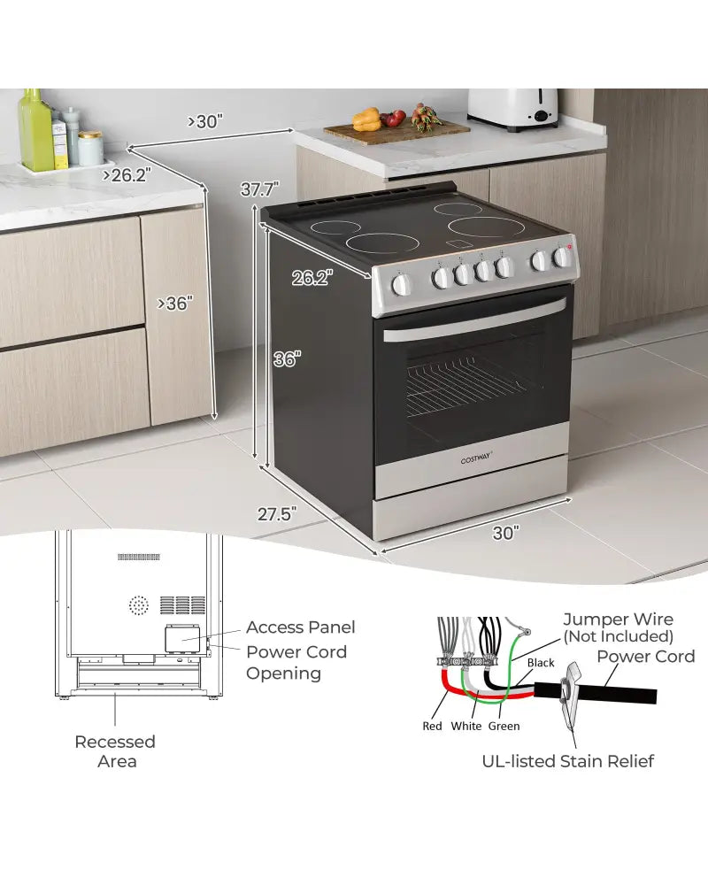 30 Inch Freestanding and Slide-in Kitchen Stove with 4 Burners Ceramic Cooktop-Silver - Silver - Food Warmers & Burners