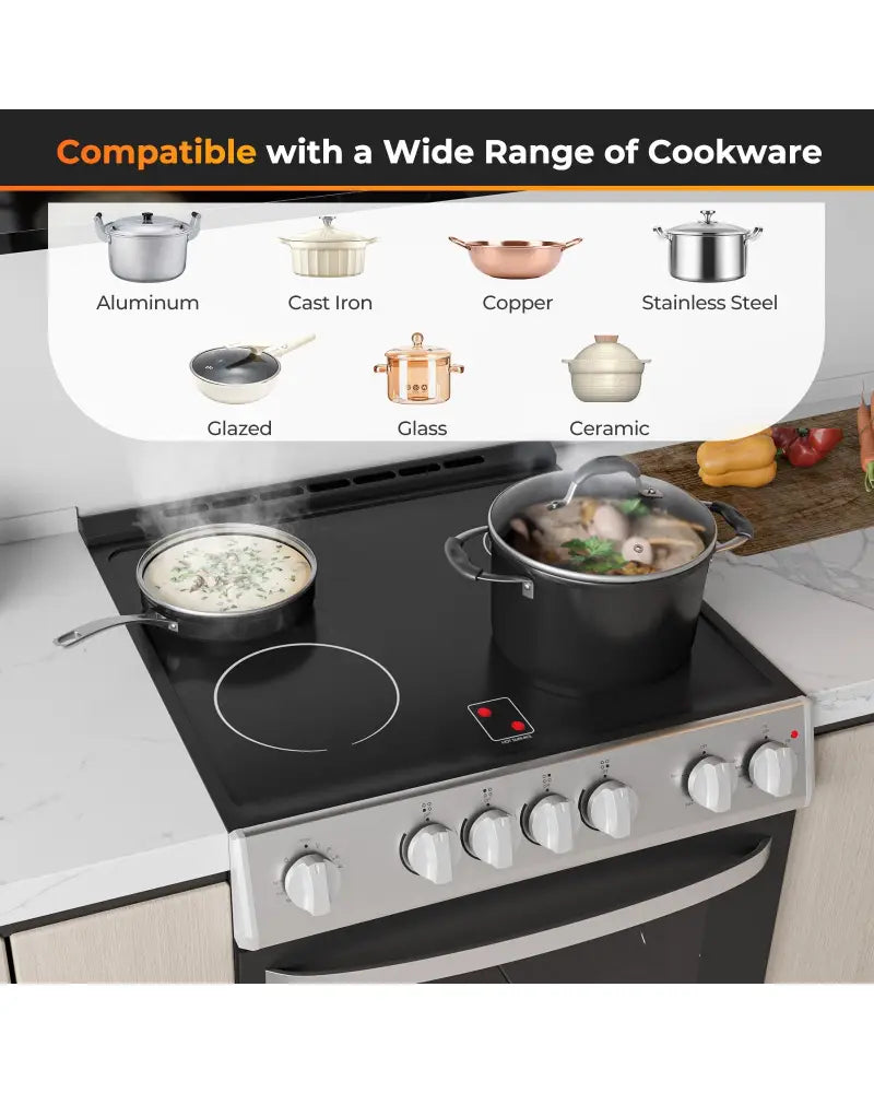 30 Inch Freestanding and Slide-in Kitchen Stove with 4 Burners Ceramic Cooktop-Silver - Silver - Food Warmers & Burners