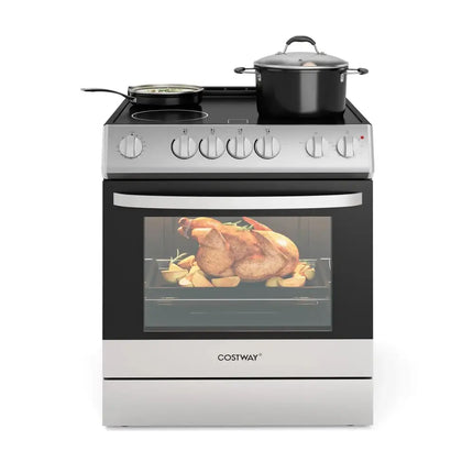 30 Inch Freestanding and Slide-in Kitchen Stove with 4 Burners Ceramic Cooktop-Silver Costway