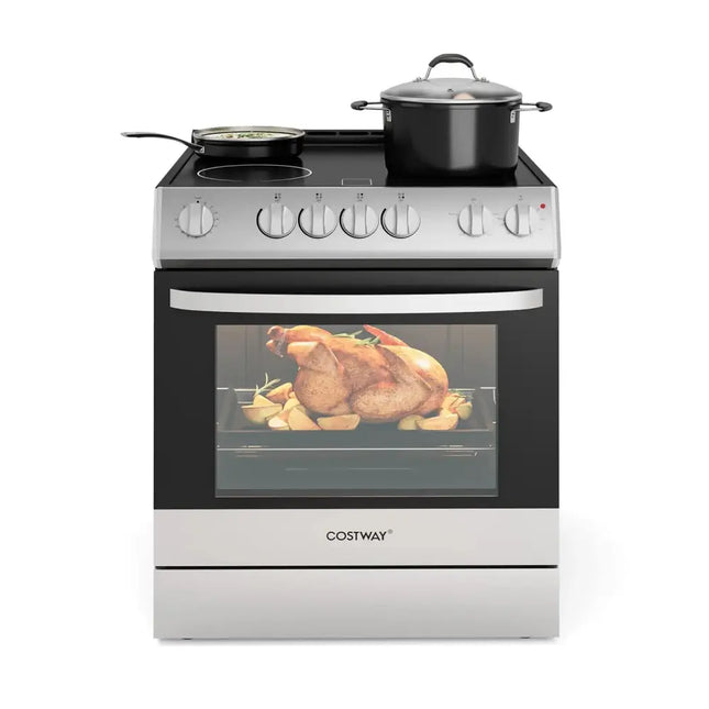30 Inch Freestanding and Slide-in Kitchen Stove with 4 Burners Ceramic Cooktop-Silver Costway