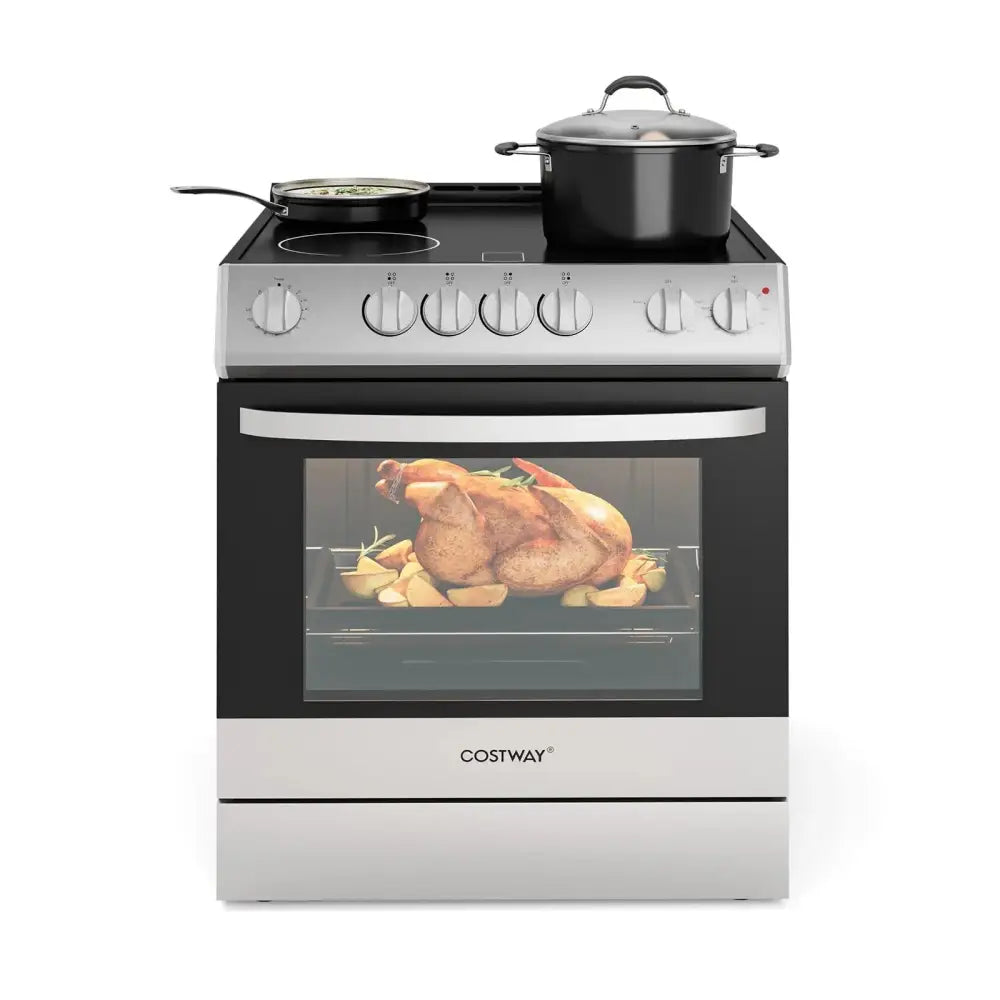 30 Inch Freestanding and Slide-in Kitchen Stove with 4 Burners Ceramic Cooktop-Silver Costway