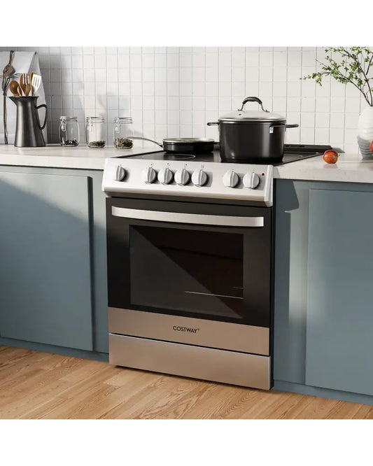 30 Inch Freestanding and Slide-in Kitchen Stove with 4 Burners Ceramic Cooktop-Silver - Silver - Food Warmers & Burners