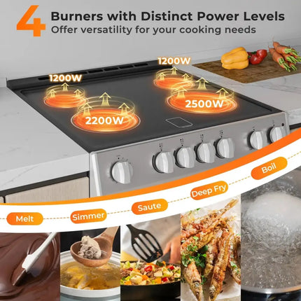 30 Inch Freestanding and Slide-in Kitchen Stove with 4 Burners Ceramic Cooktop-Silver Costway