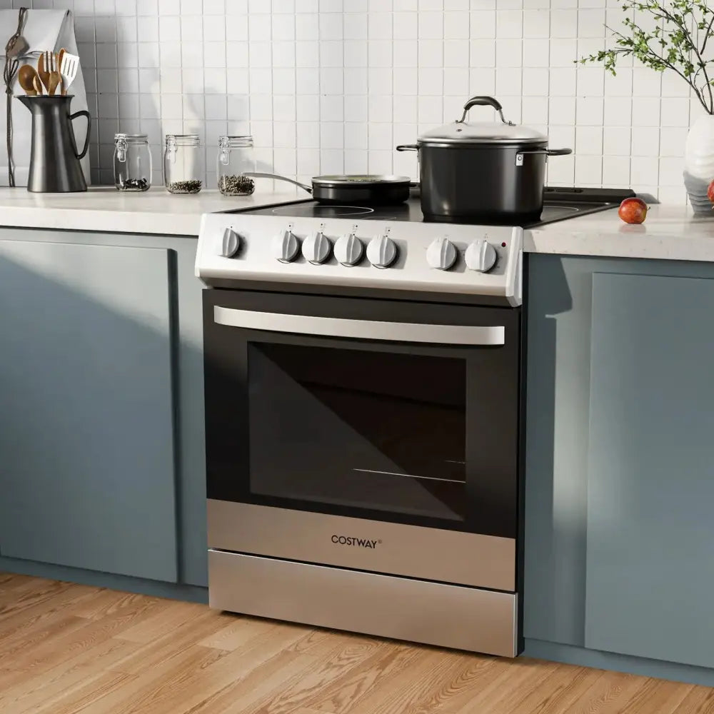 30 Inch Freestanding and Slide-in Kitchen Stove with 4 Burners Ceramic Cooktop-Silver Costway