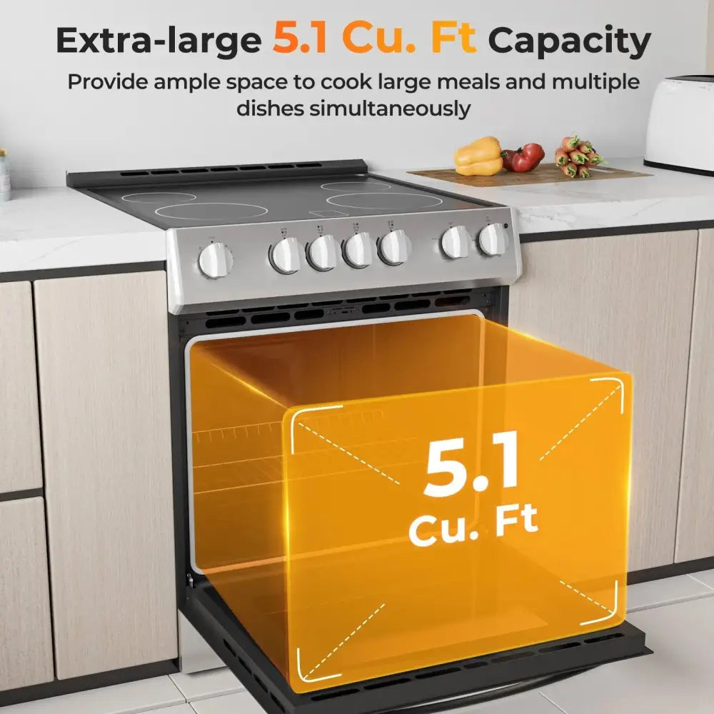 30 Inch Freestanding and Slide-in Kitchen Stove with 4 Burners Ceramic Cooktop-Silver Costway