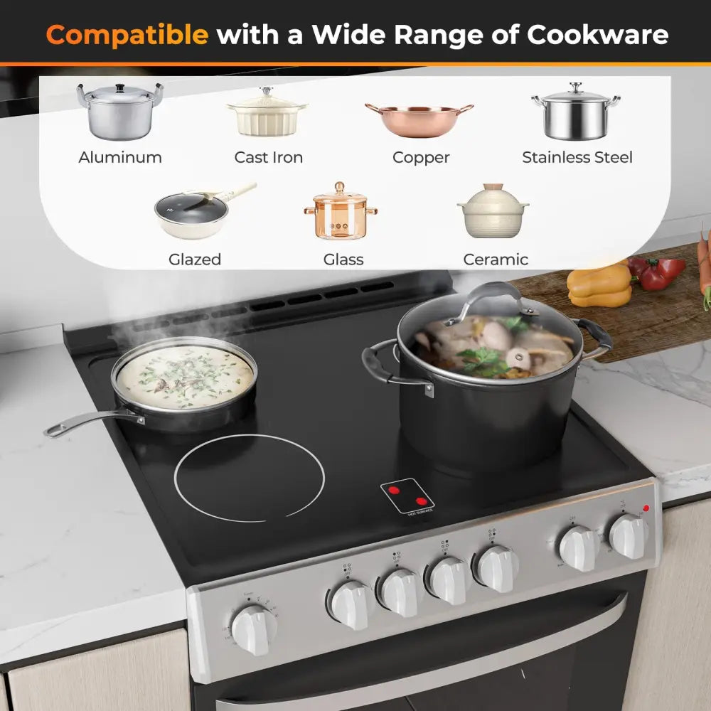 30 Inch Freestanding and Slide-in Kitchen Stove with 4 Burners Ceramic Cooktop-Silver - Silver - Food Warmers & Burners