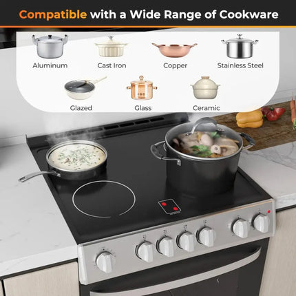 30 Inch Freestanding and Slide-in Kitchen Stove with 4 Burners Ceramic Cooktop-Silver Costway