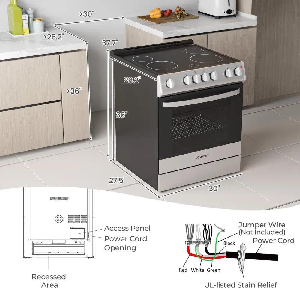 30 Inch Freestanding and Slide-in Kitchen Stove with 4 Burners Ceramic Cooktop-Silver - Silver - Food Warmers & Burners
