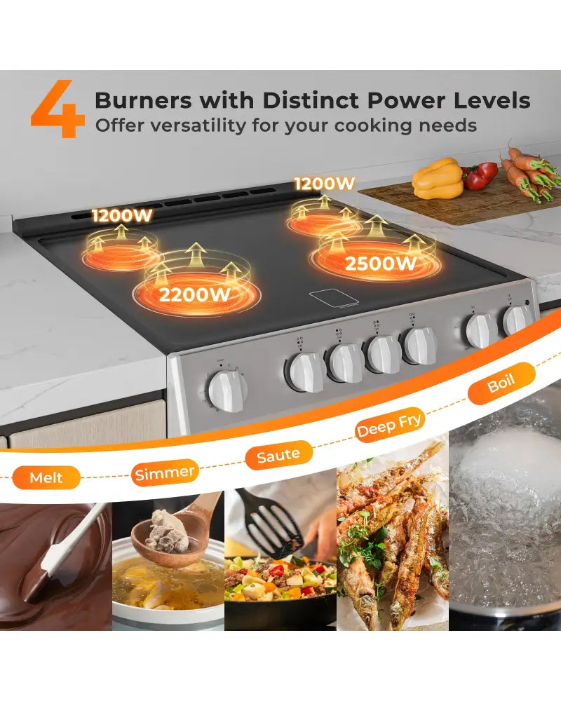 30 Inch Freestanding and Slide-in Kitchen Stove with 4 Burners Ceramic Cooktop-Silver - Silver - Food Warmers & Burners