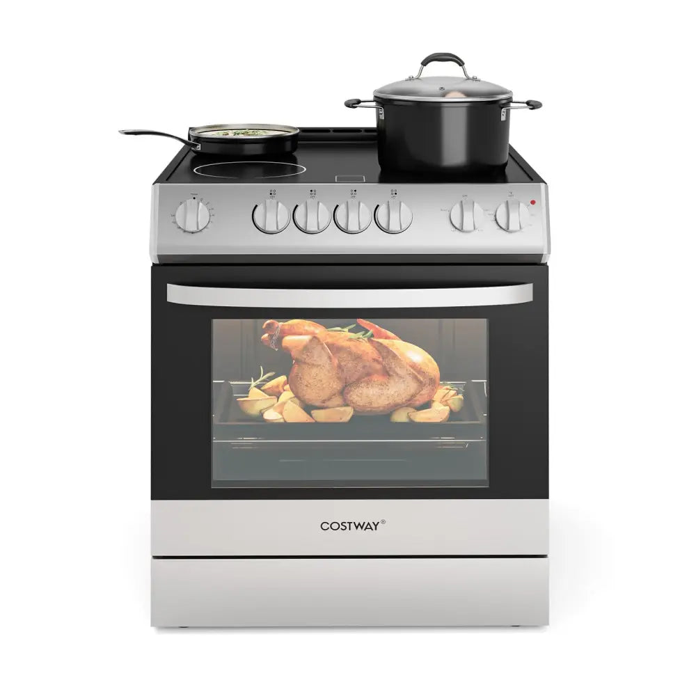 30 Inch Freestanding and Slide-in Kitchen Stove with 4 Burners Ceramic Cooktop-Silver - Silver - Food Warmers & Burners