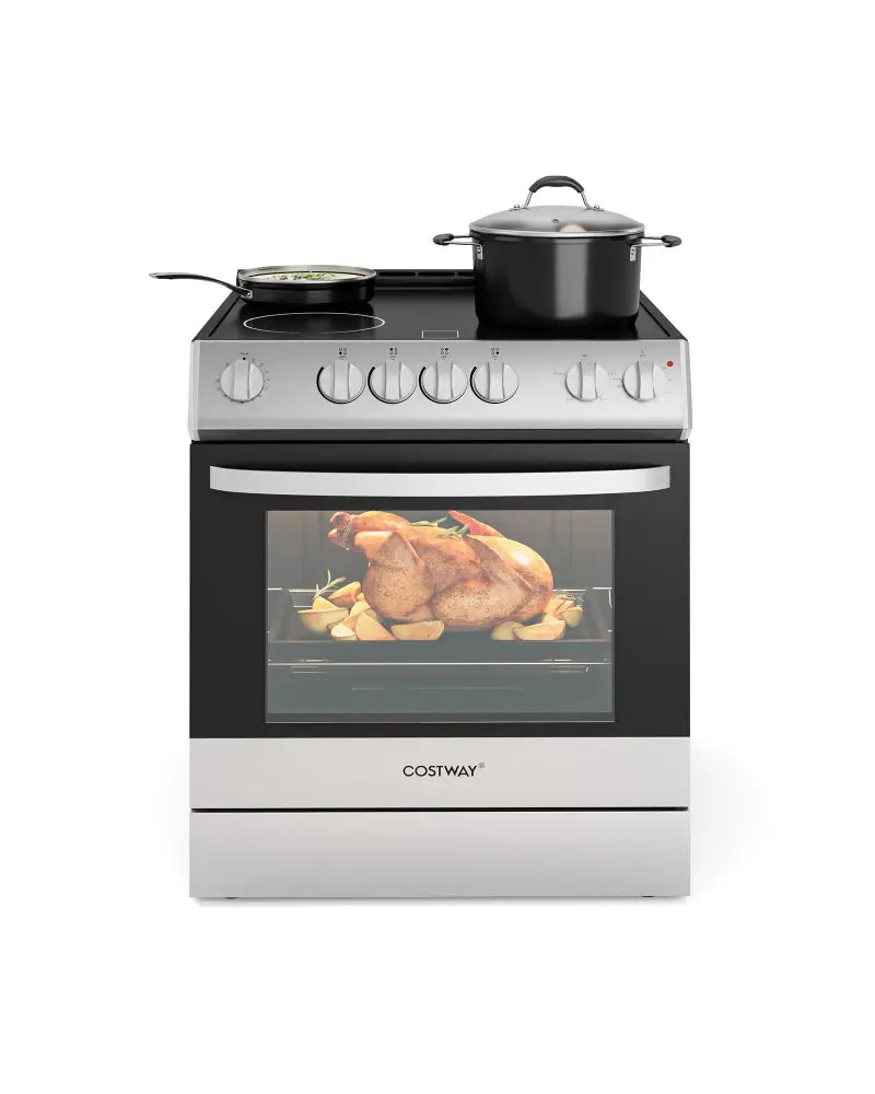30 Inch Freestanding and Slide-in Kitchen Stove with 4 Burners Ceramic Cooktop-Silver - Silver - Food Warmers & Burners