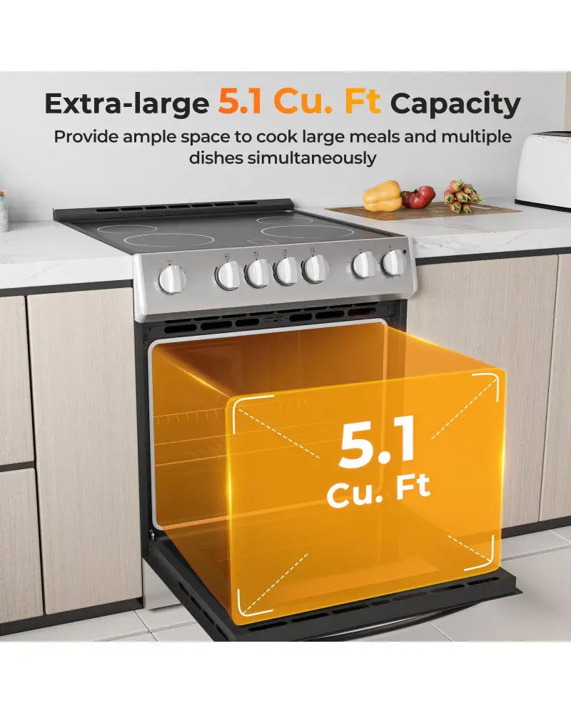 30 Inch Freestanding and Slide-in Kitchen Stove with 4 Burners Ceramic Cooktop-Silver - Silver - Food Warmers & Burners
