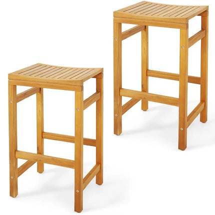 30-Inch Height Bar Chair with Saddle Shaped Seat and Sturdy Footrest-Set of 2 - Natural - Patio Bar Furniture