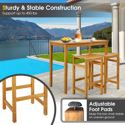 30-Inch Height Bar Chair with Saddle Shaped Seat and Sturdy Footrest-Set of 2 - Natural - Patio Bar Furniture