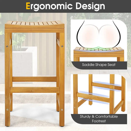30-Inch Height Bar Chair with Saddle Shaped Seat and Sturdy Footrest-Set of 2 - Natural - Patio Bar Furniture