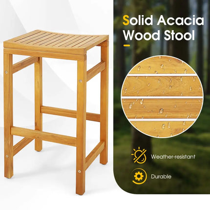 30-Inch Height Bar Chair with Saddle Shaped Seat and Sturdy Footrest-Set of 2 - Natural - Patio Bar Furniture
