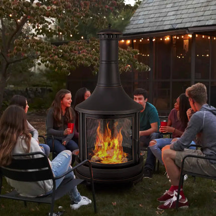 30 Inch Outdoor Fire Pit Chininea with Grill for Garden Backyard BBQ Bonfire Deck and Patio - Black - Fire Pits