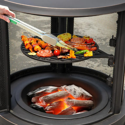 30 Inch Outdoor Fire Pit Chininea with Grill for Garden Backyard BBQ Bonfire Deck and Patio - Black - Fire Pits
