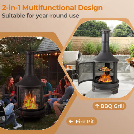 30 Inch Outdoor Fire Pit Chininea with Grill for Garden Backyard BBQ Bonfire Deck and Patio - Black - Fire Pits