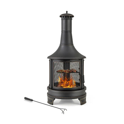 30 Inch Outdoor Fire Pit Chininea with Grill for Garden Backyard BBQ Bonfire Deck and Patio - Black - Fire Pits