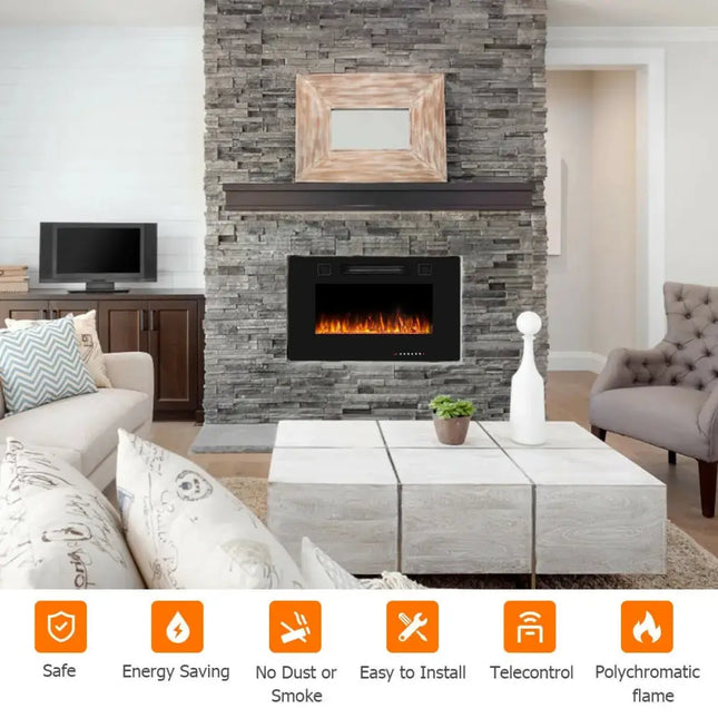 30-Inch Recessed Ultra Thin Electric Fireplace Heater with Glass Appearance Costway
