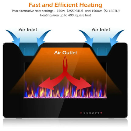 30-Inch Recessed Ultra Thin Electric Fireplace Heater with Glass Appearance Costway
