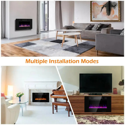 30-Inch Recessed Ultra Thin Electric Fireplace Heater with Glass Appearance Costway