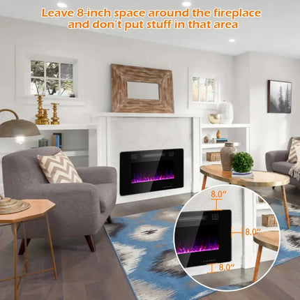 30-Inch Recessed Ultra Thin Electric Fireplace Heater with Glass Appearance Costway