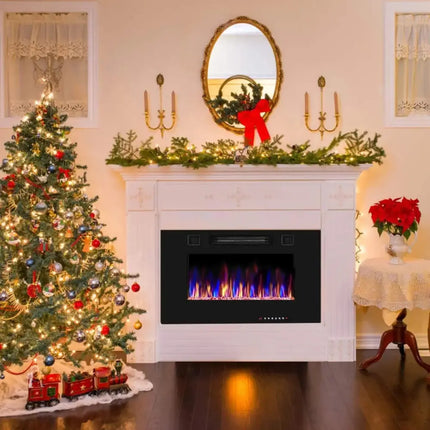 30-Inch Recessed Ultra Thin Electric Fireplace Heater with Glass Appearance Costway