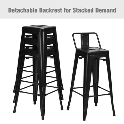 30 Inch Set of 4 Metal Counter Height Barstools with Low Back and Rubber Feet-Black Costway