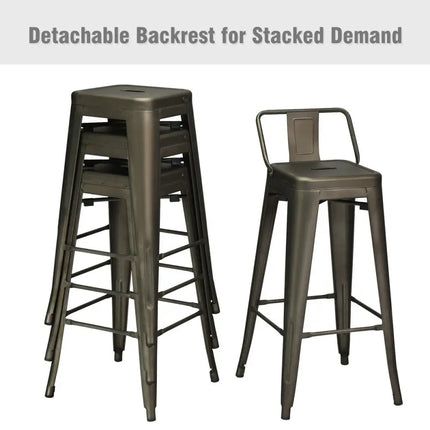 30 Inch Set of 4 Metal Counter Height Barstools with Low Back and Rubber Feet-Gun Costway