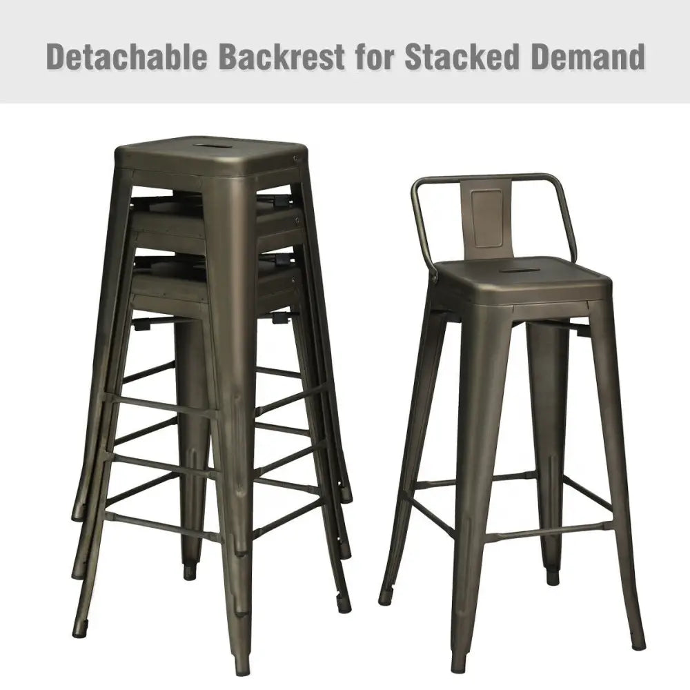 30 Inch Set of 4 Metal Counter Height Barstools with Low Back and Rubber Feet-Gun Costway